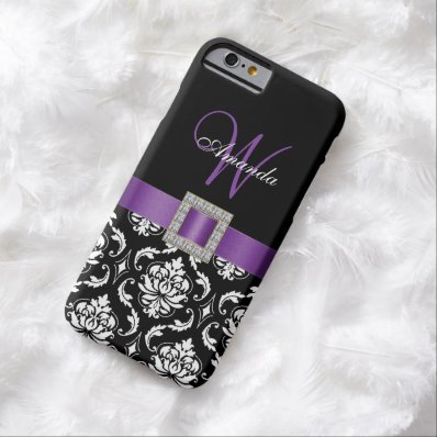 PURPLE, BLACK DAMASK MONOGRAM BARELY THERE iPhone 6 CASE