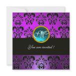 PURPLE BLACK  DAMASK MONOGRAM, blue aquamarine