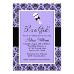 Purple Black Damask Rattle Baby Shower Invitations