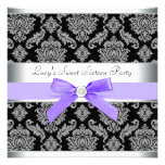 Purple Black Damask Sweet 16 Birthday Party Custom Invitations