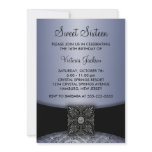 Purple Black Damask Sweet Sixteen Party Personalized Invite