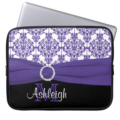 Purple Black Damask with FAUX Ribbon Laptop Sleeve electronicsbag