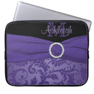 Purple Black Damask with FAUX Ribbon Laptop Sleeve electronicsbag