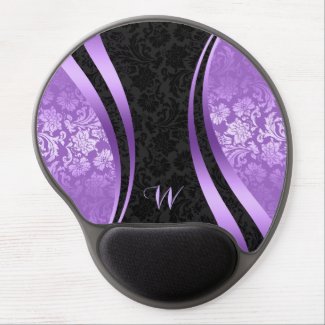 Purple & black damasks & geometric lines gel mouse pad
