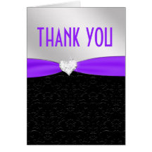 Purple Black Floral Damask Diamond Thank You Greeting Cards