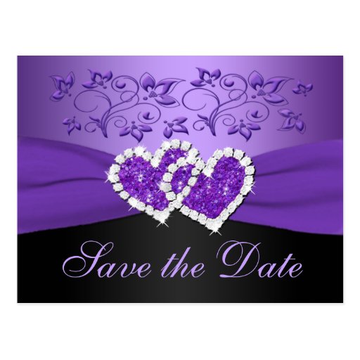 Purple Black Floral Hearts Save the Date Post Card | Zazzle