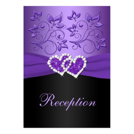 Purple, Black Floral Joined Hearts Enclosure Card Business Card (front side)