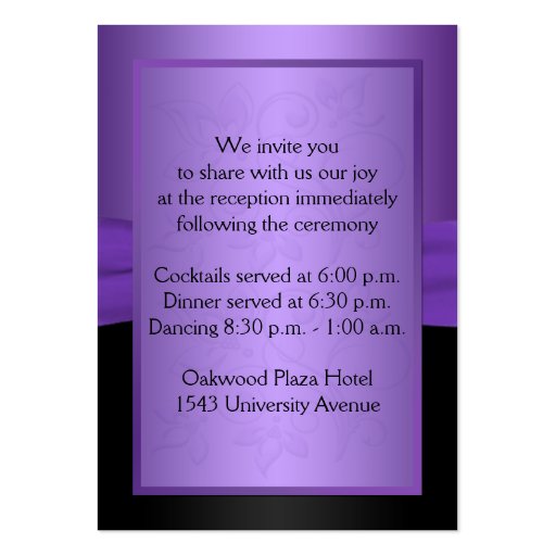 Purple, Black Floral Joined Hearts Enclosure Card Business Card (back side)