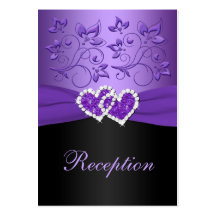 Purple, Black Floral Joined Hearts Enclosure Card Business Card