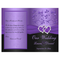 Purple, Black Floral Joined Hearts Wedding Program Custom Flyer