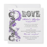Purple black floral swirl engagement custom invites