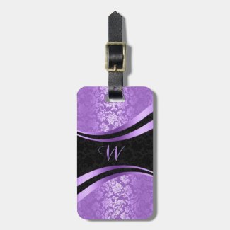 Purple & black geometric floral damasks tag for bags