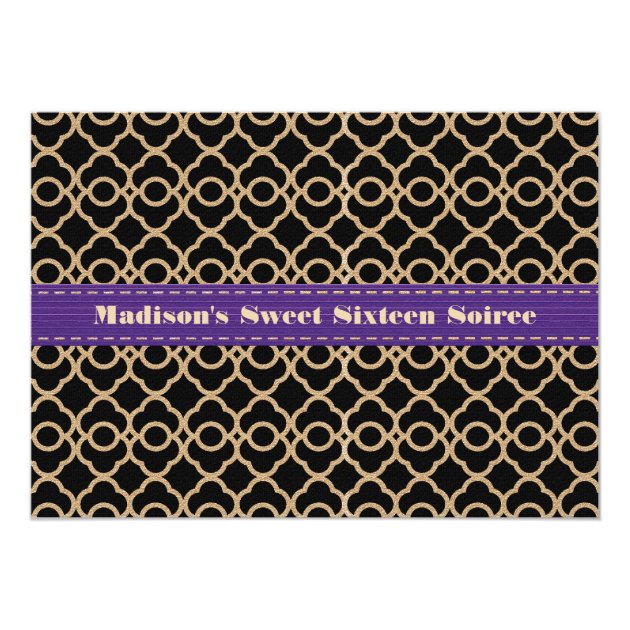 Purple Black Gold Moroccan Sweet Sixteen Photo Card