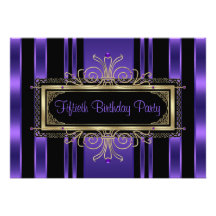 Purple Black Gold Womans Fiftieth Birthday Party Personalized Announcements