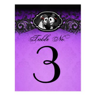 Purple & Black Halloween Skeletons Table Number