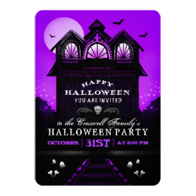 Purple Black Haunted House Halloween Party Invite