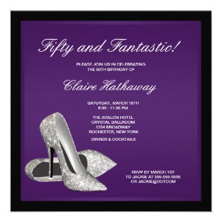 Purple Black High Heels Womans 50th Birthday Personalized Announcement