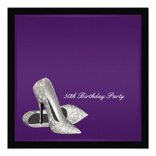 Purple Black High Heels Womans 50th Birthday Personalized Announcement