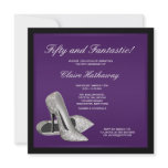 Purple Black High Heels Womans 50th Brithday Personalized Announcement