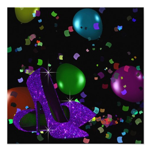 Purple Black High Heels Womans Birthday Party Personalized Announcements