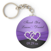 Purple, Black Joined Hearts Wedding Favor Keychain