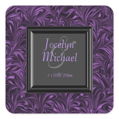Purple Black Marbled Wedding Labels Stickers