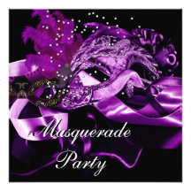Purple Black Masks Masquerade Ball Party 2 Personalized Invitation