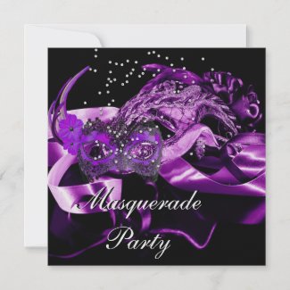 Purple Black Masks Masquerade Ball Party invitation