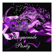Purple Black Masks Masquerade Ball Party Invitation