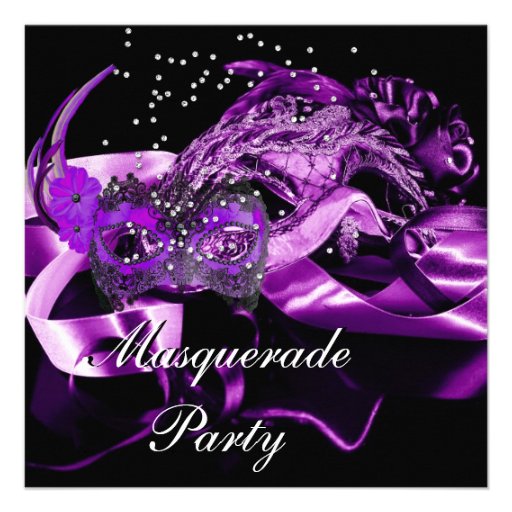 Purple Black Masks Masquerade Ball Party Invitation