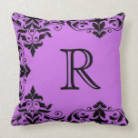 Purple & Black Monogram Damask Pillow