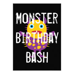 Purple Black Monster Birthday Party Invitations