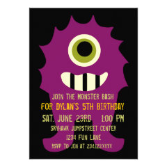 Purple Black Monster Birthday Party Invitations