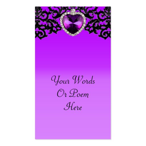 Purple & Black Ornate Heart Pendant Wedding Business Card Templates (front side)