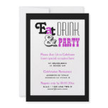 Purple black party "eat drink and" stylish invitations