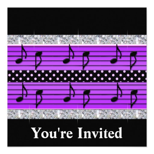 Purple & Black Polka Dot Diamonds & Musical Notes Custom Announcements