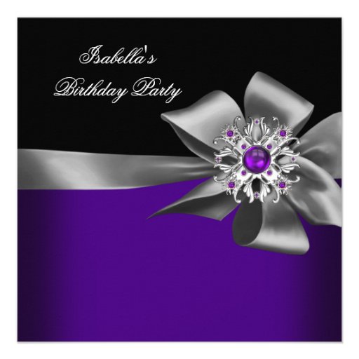 Purple Black Purple Jewel Gray Birthday Party Announcements