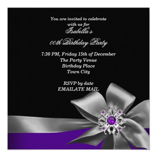 Purple Black Purple Jewel Gray Birthday Party Announcements