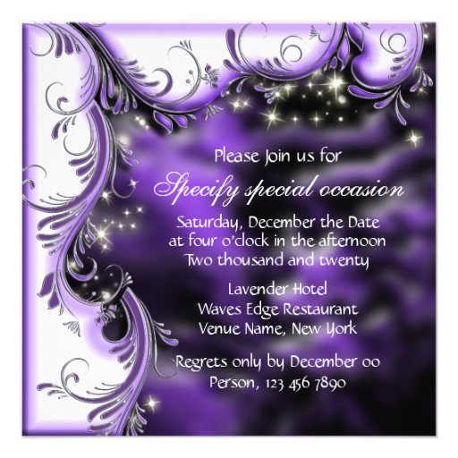 Purple black quinceanera "sweet 16" party custom invites