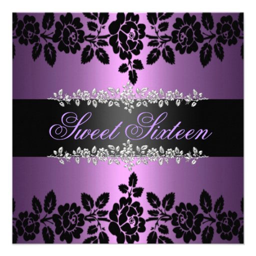 Purple & Black Rose Sweet 16 Birthday Invitation