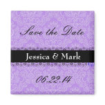 Purple  & Black Save Date Damask Wedding Magnet