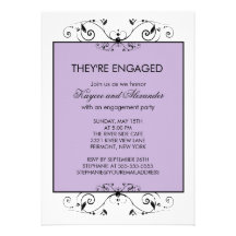 Purple & Black Scroll Engagement Invitations