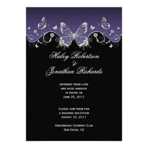 Purple Black Silver Butterflies Post Wedding Announcement