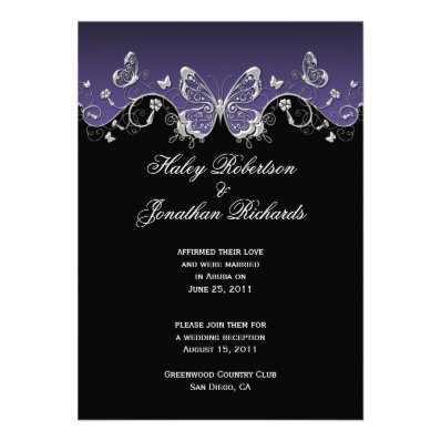 Purple Black Silver Butterflies Post Wedding Announcement