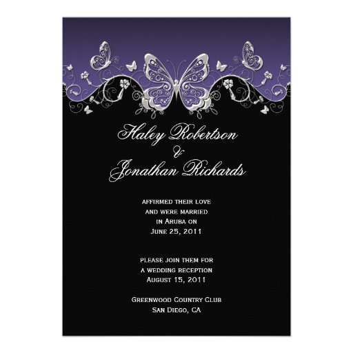 Purple Black Silver Butterflies Post Wedding Announcement