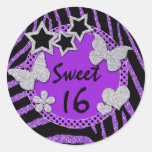 Purple Black Silver FAUX Glitter Sweet 16 Sticker