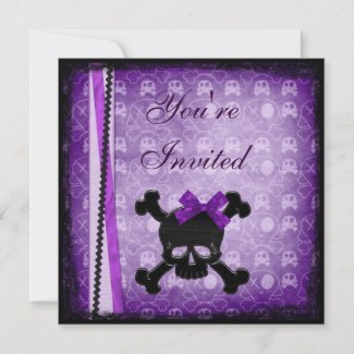 Purple & Black Skulls Ribbon & Glitter Invites zazzle_invitation