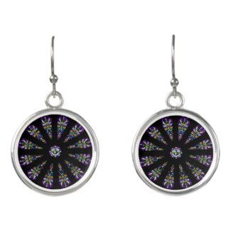 Purple Black Stained Glass Mandala Drop Earrings