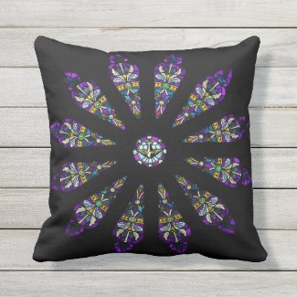 Purple Black Stained Glass Mandala Outdoor Pillow