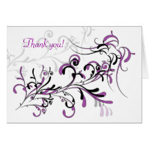 Purple Black Swirls Thank You Greeting Cards